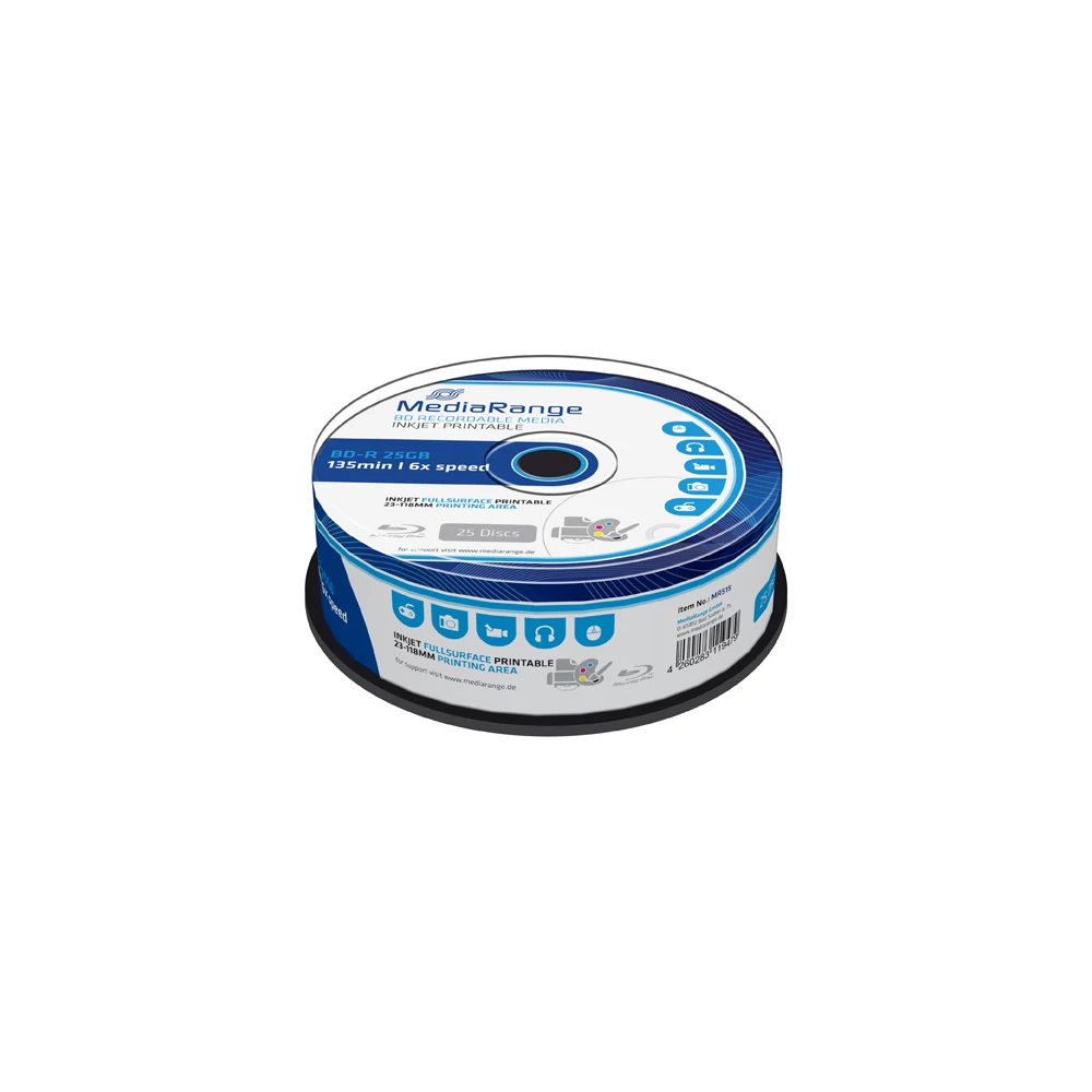 MEDIARANGE BD-R 25GB 6X NYOMTATHATÓ CAKE (25) MR515