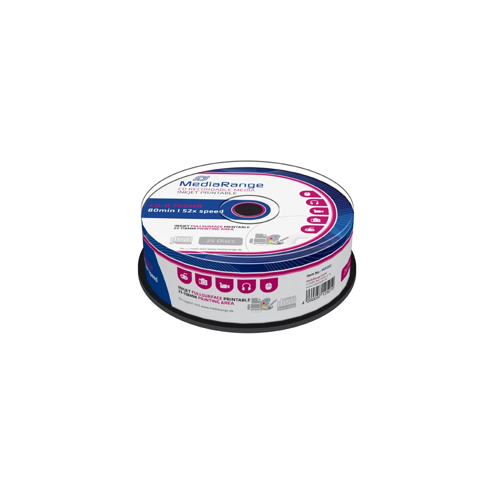 MEDIARANGE CD-R 52X FULL NYOMTATHATÓ SHRINK (25) MR202
