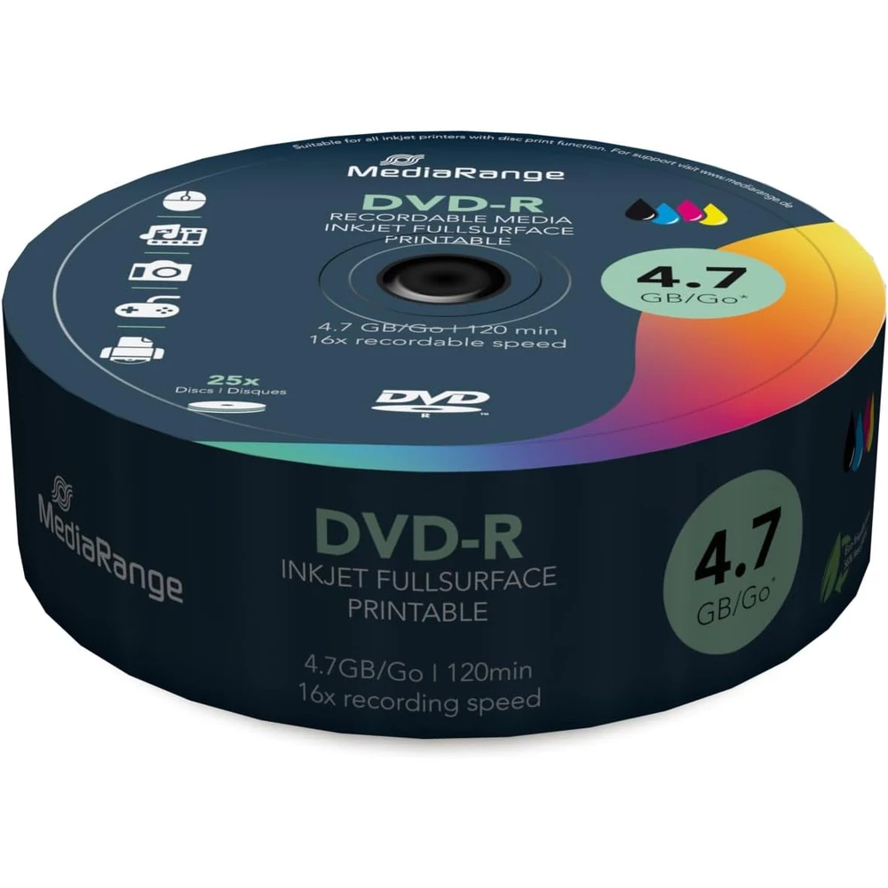 MEDIARANGE DVD-R 16X FULL NYOMTATHATÓ SHRINK (25) MR407
