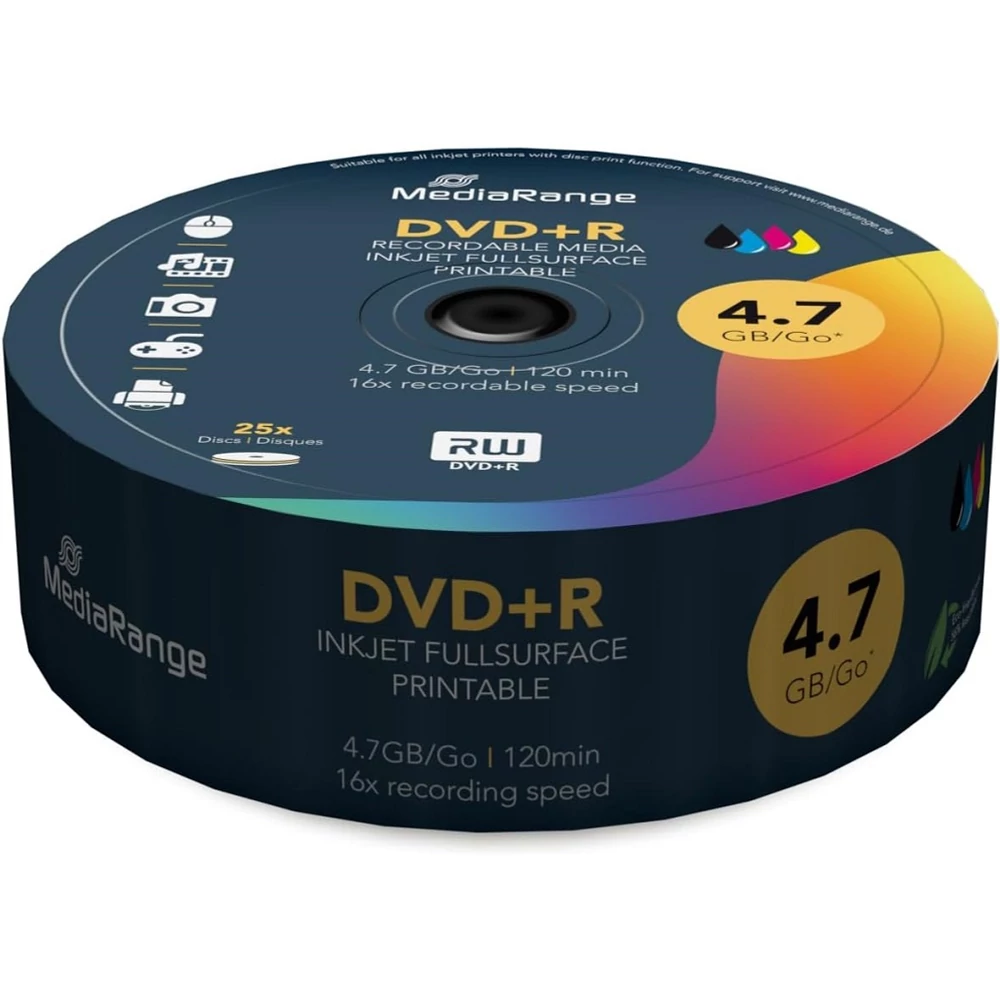 MEDIARANGE DVD+R 16X FULL NYOMTATHATÓ SHRINK (25) MR408