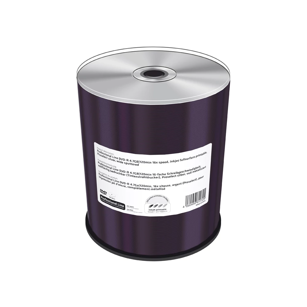 MEDIARANGE PROFESSIONAL LINE DVD-R 16X FULL NYOMTATHATÓ SILVER INKJET CAKE (100) MRPL602