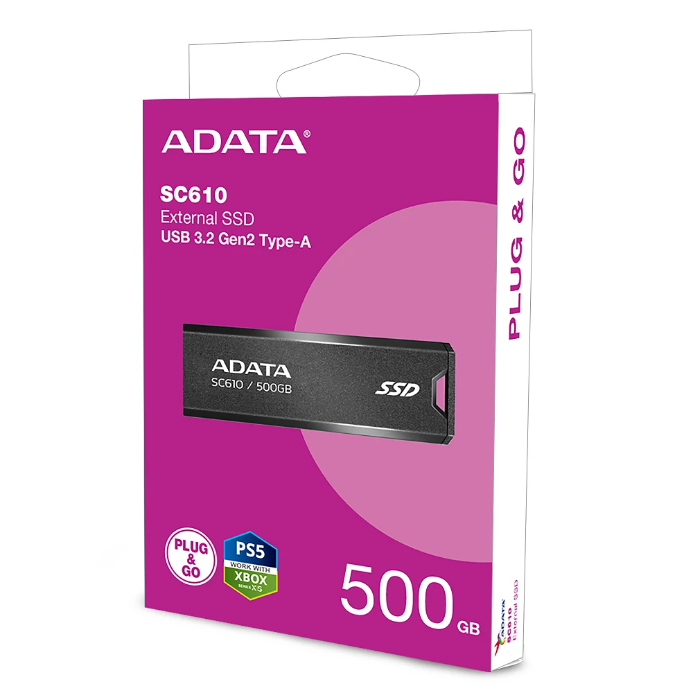ADATA SC610 USB 3.2 GEN 2 KÜLSŐ SSD MEGHAJTÓ 500GB FEKETE