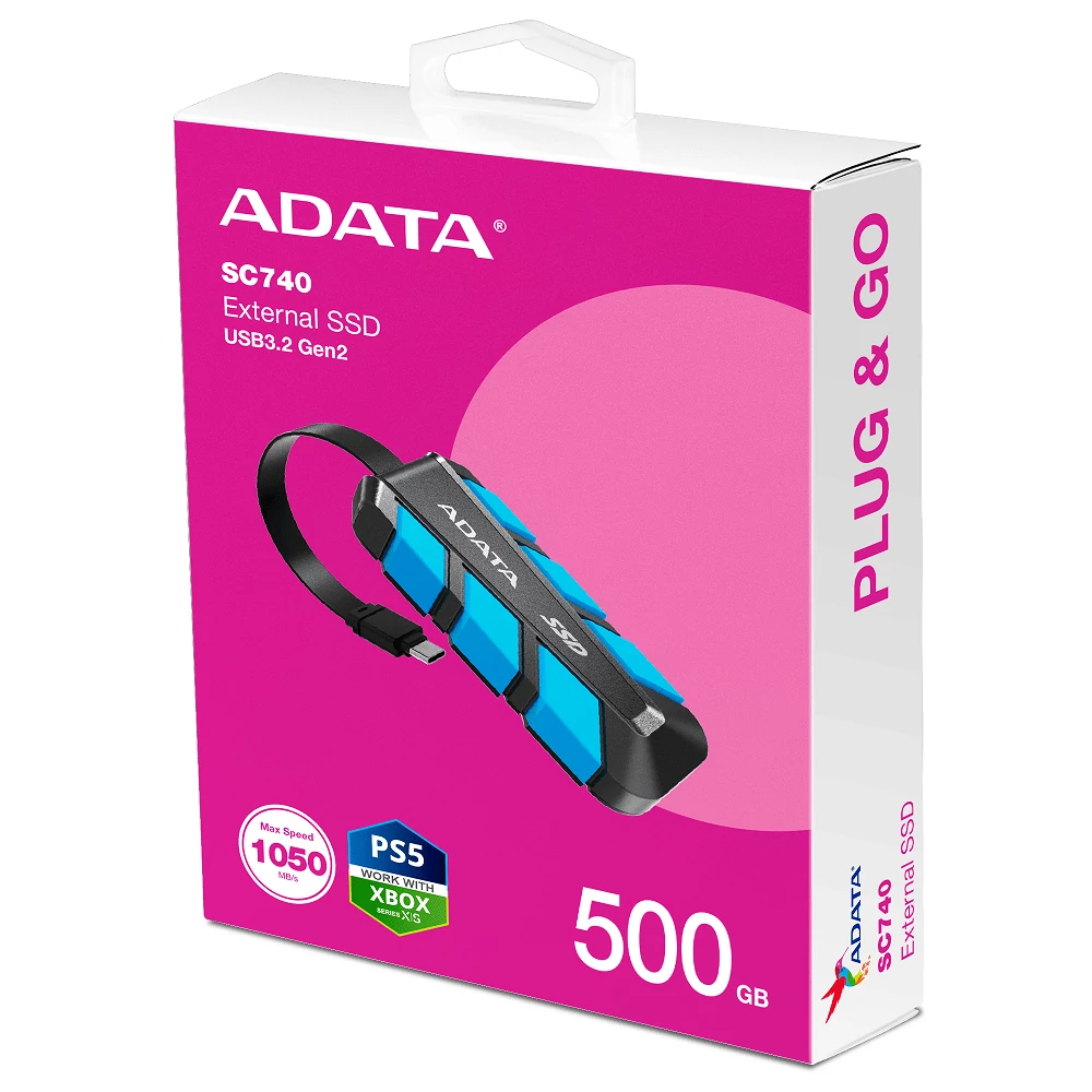 ADATA SC740 USB-C 3.2 GEN 2 KÜLSŐ SSD MEGHAJTÓ 500GB KÉK