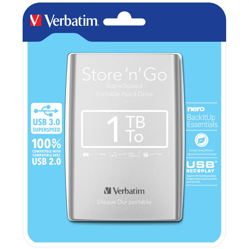 VERBATIM USB 3.0 HDD 2,5 STORE N GO 1TB EZÜST