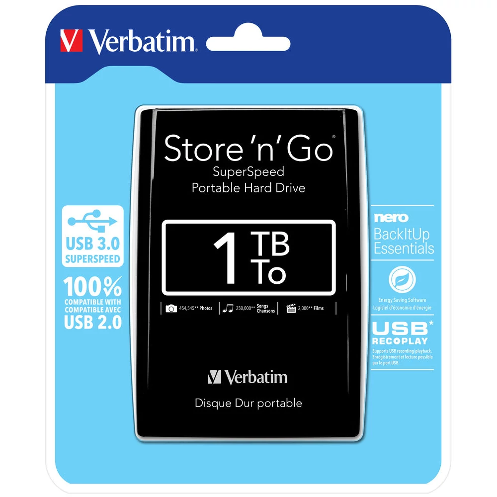 VERBATIM USB 3.0 HDD 2,5 STORE N GO 1TB FEKETE