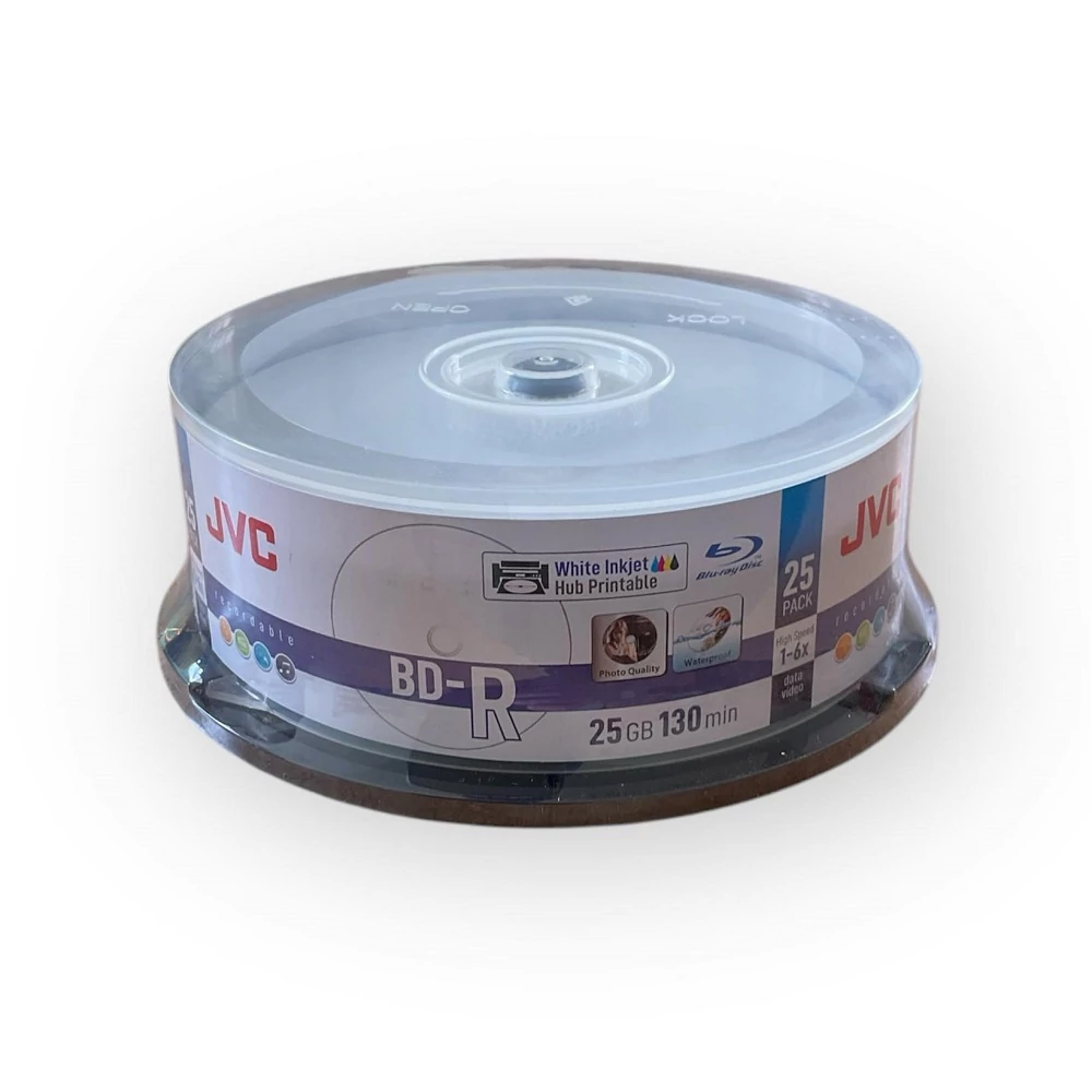 JVC BD-R 25GB 6X FULL NYOMTATHATÓ FÉNYES VÍZÁLLÓ CAKE (25)
