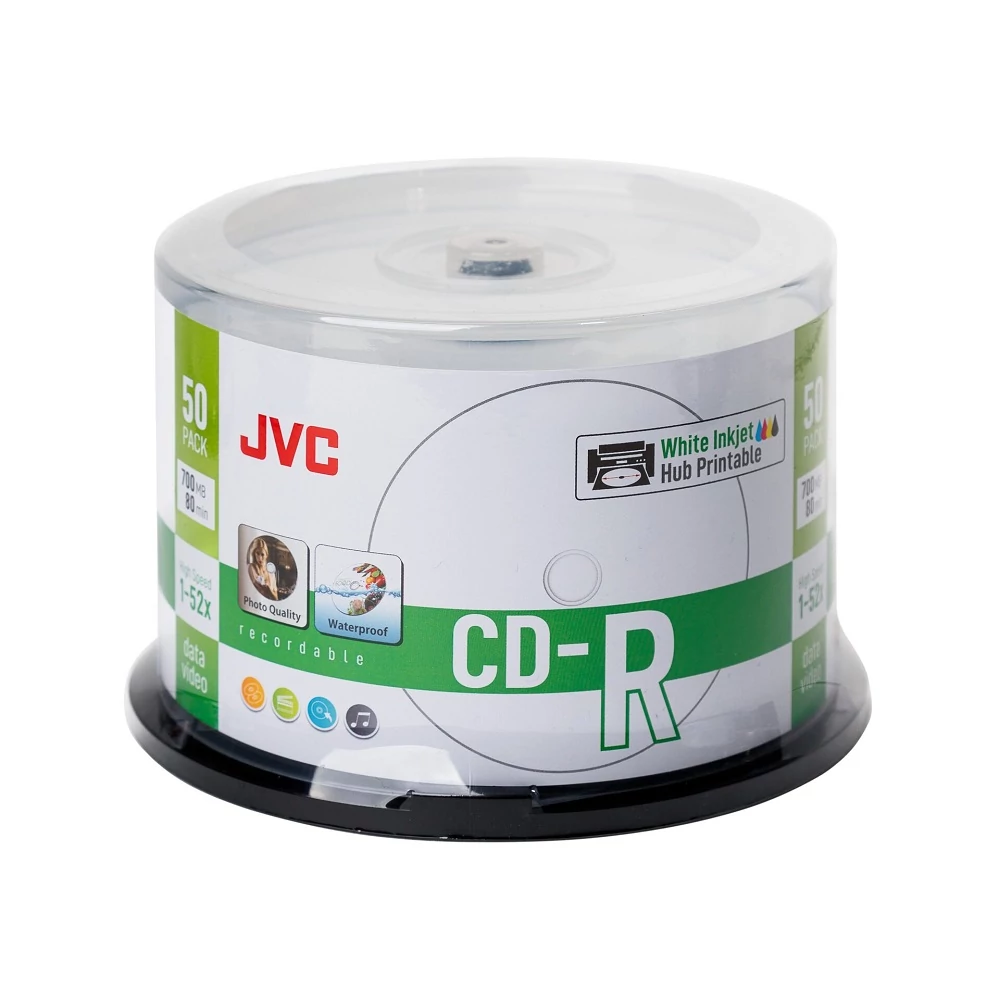 JVC CD-R 52X FULL NYOMTATHATÓ FÉNYES VÍZÁLLÓ CAKE (50)