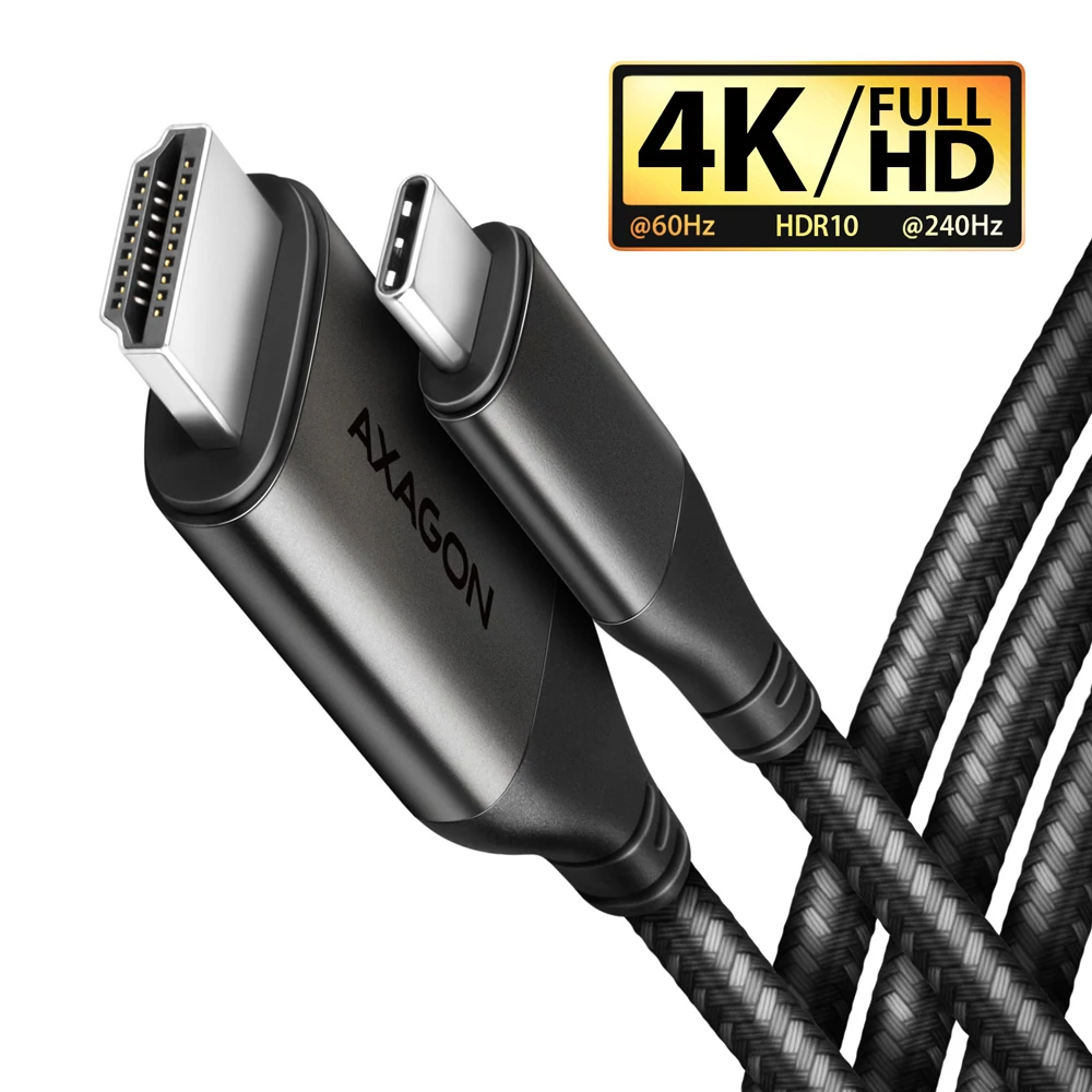 AXAGON USB TYPE-C - HDMI 2.0 4K@60Hz 2K@120Hz 1080P@120Hz KÁBEL 1,8m