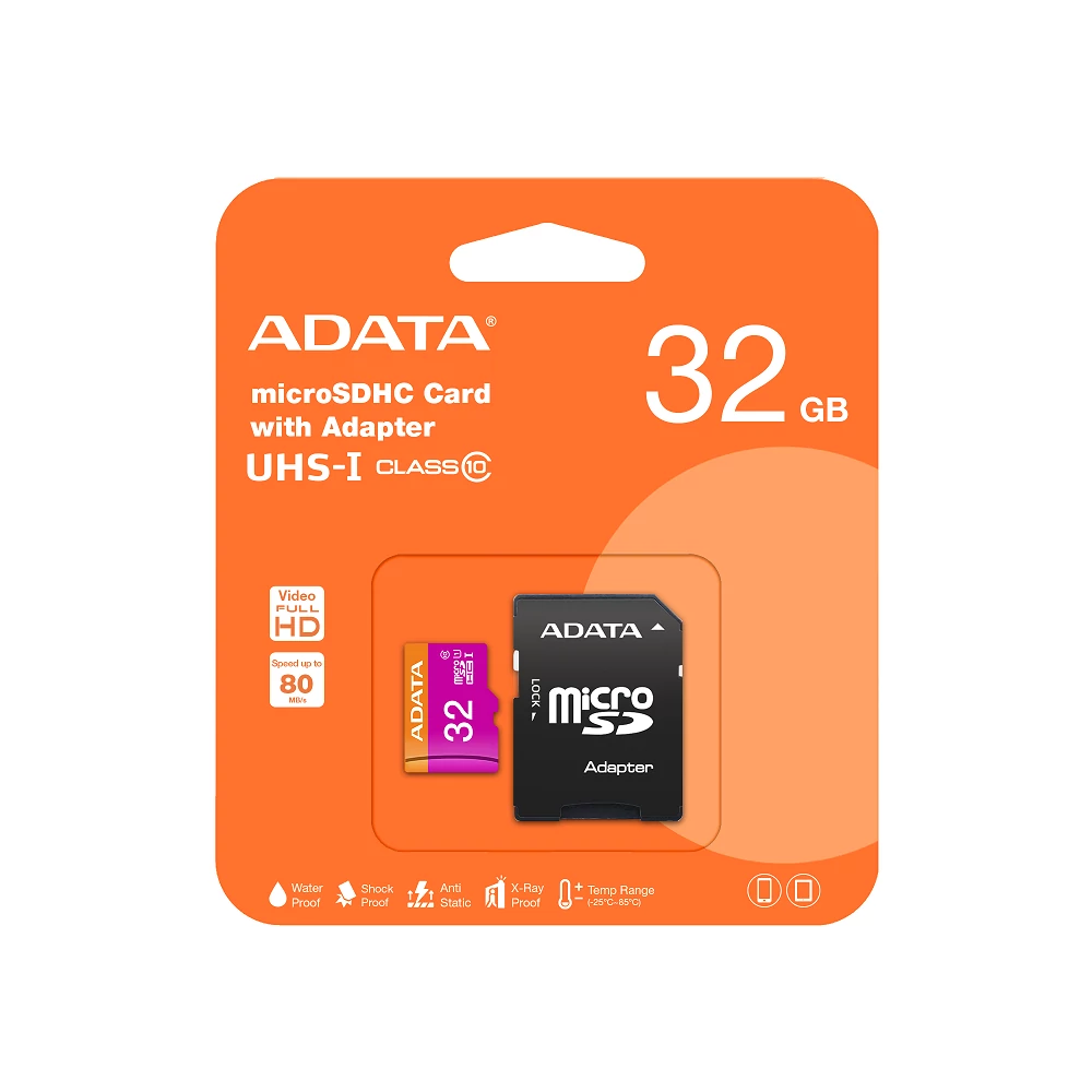 ADATA MICRO SDHC 32GB + ADAPTER UHS-I U1 CLASS 10 (80 MB/s OLVASÁSI SEBESSÉG)