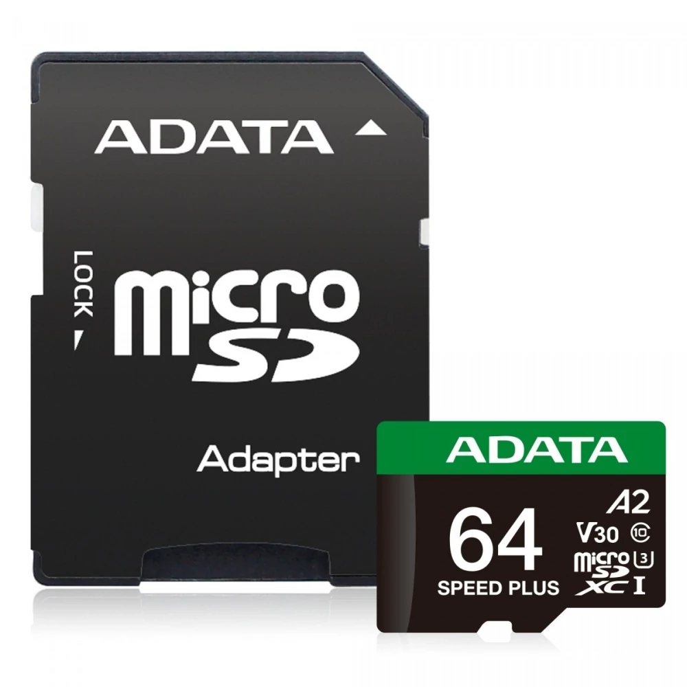 ADATA SPEED PLUS MICRO SDXC 64GB + ADAPTER CLASS 10 UHS-I U3 V30 160/140 MB/s