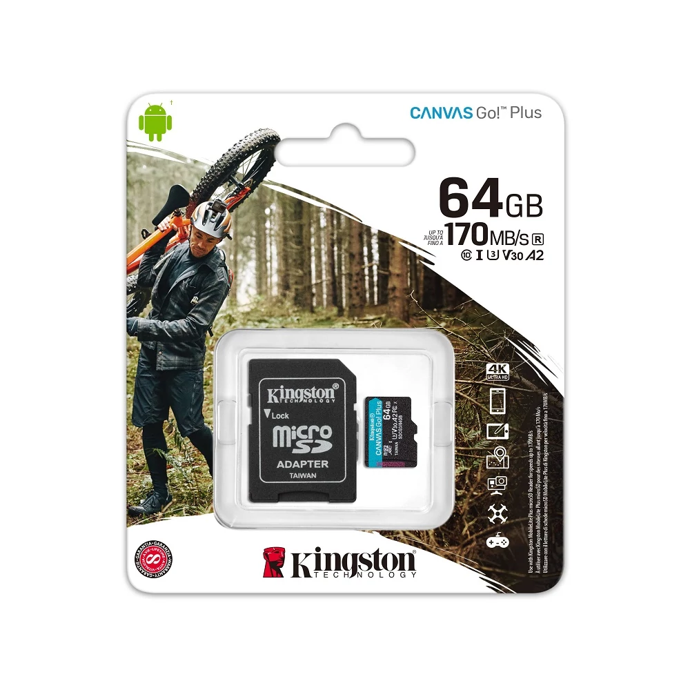 KINGSTON CANVAS GO PLUS MICRO SDXC 64GB + ADAPTER CLASS 10 UHS-I U3 A2 V30 170/70 MB/s