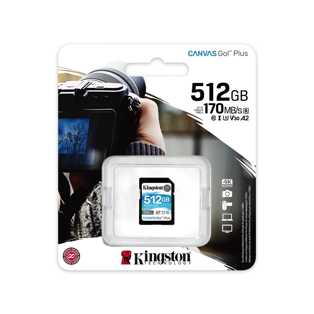 KINGSTON CANVAS GO PLUS SDXC 512GB CLASS 10 UHS-I U3 A2 V30 170/90 MB/s