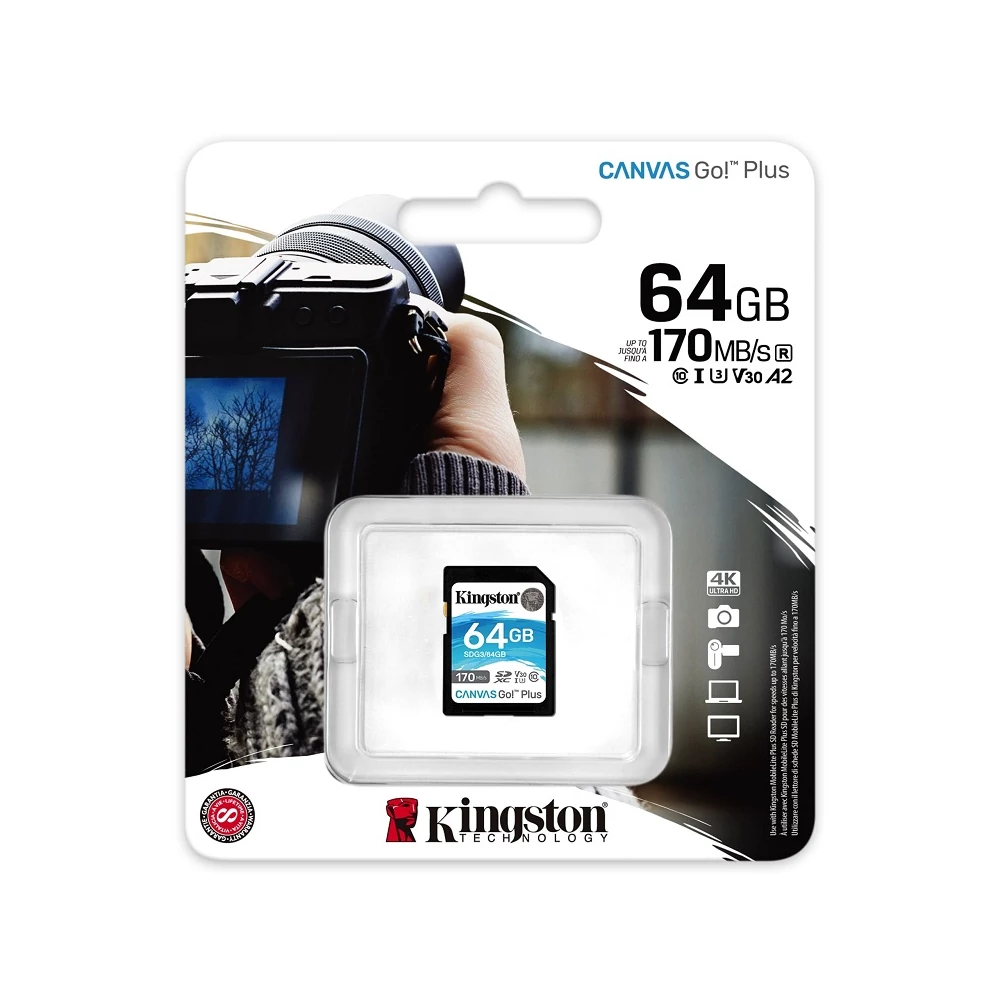 KINGSTON CANVAS GO PLUS SDXC 64GB CLASS 10 UHS-I U3 A2 V30 170/70 MB/s
