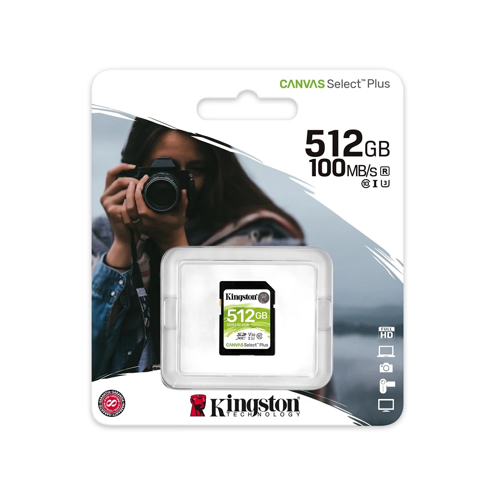 KINGSTON CANVAS SELECT PLUS SDXC 512GB CLASS 10 UHS-I U3 V30 100/85 MB/s