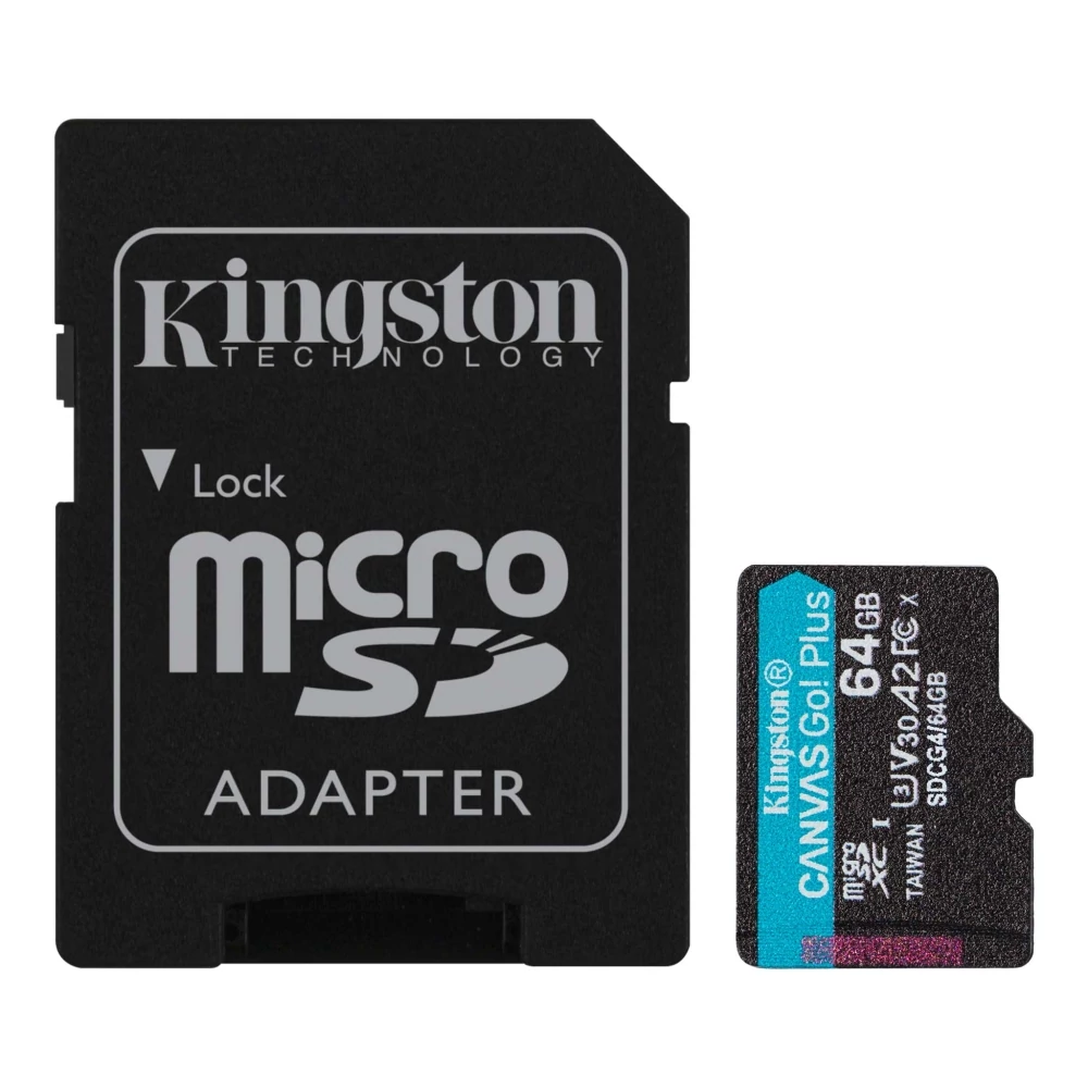 KINGSTON CANVAS GO PLUS MICRO SDXC 64GB + ADAPTER CLASS 10 UHS-I U3 A2 V30 200/70 MB/s