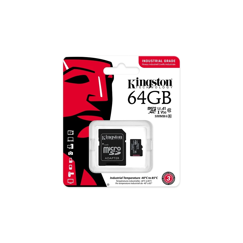 KINGSTON INDUSTRIAL GRADE MICRO SDXC 64GB + ADAPTER CLASS 10 UHS-I U3 A1 V30 100/80 MB/s