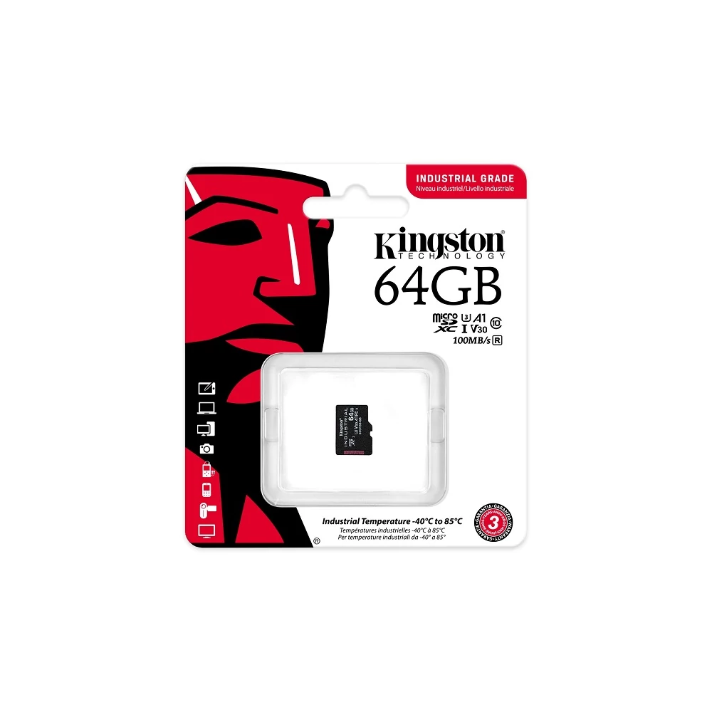KINGSTON INDUSTRIAL GRADE MICRO SDXC 64GB CLASS 10 UHS-I U3 A1 V30 100/80 MB/s