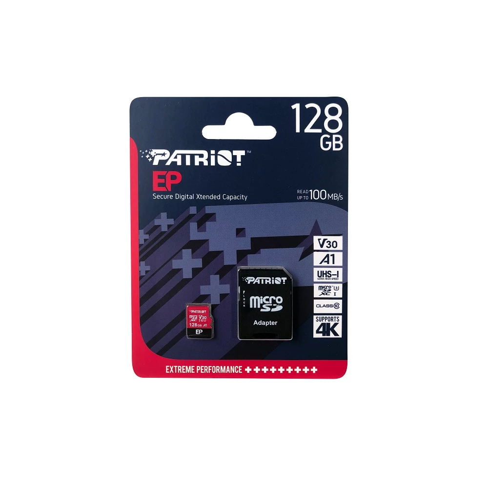 PATRIOT EP MICRO SDXC 128GB + ADAPTER CLASS 10 UHS-I U3 A1 V30 100/80 MB/s