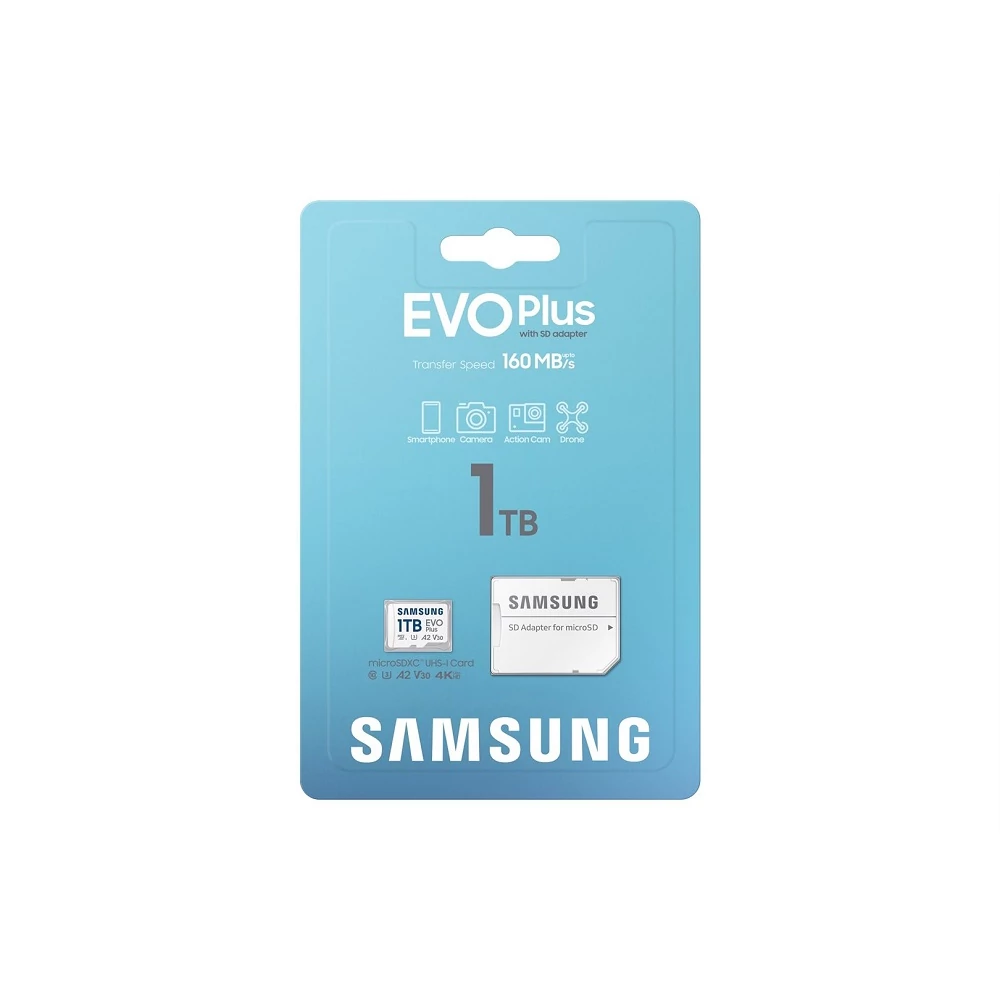 SAMSUNG EVO PLUS (2024) MICRO SDXC 1TB + ADAPTER CLASS 10 UHS-I U3 A2 V30 (160 MB/s ADATÁTVITELI SEBESSÉG)