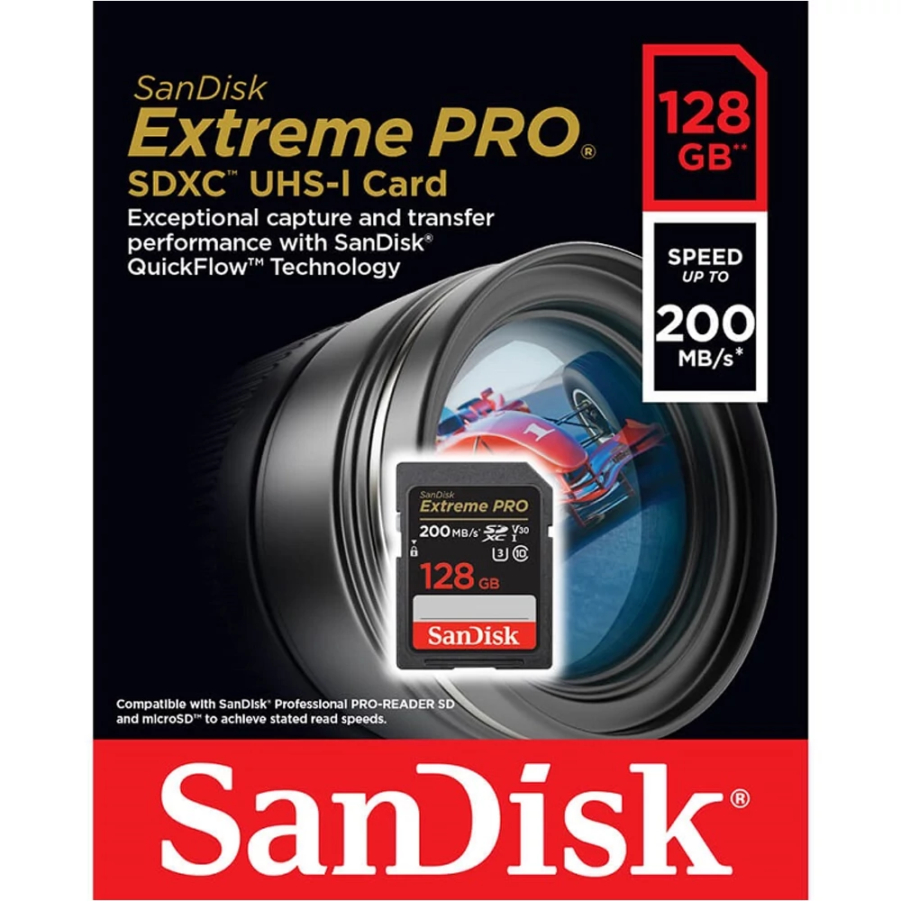 SANDISK EXTREME PRO SDXC 128GB CLASS 10 UHS-I U3 V30 200/90 MB/s