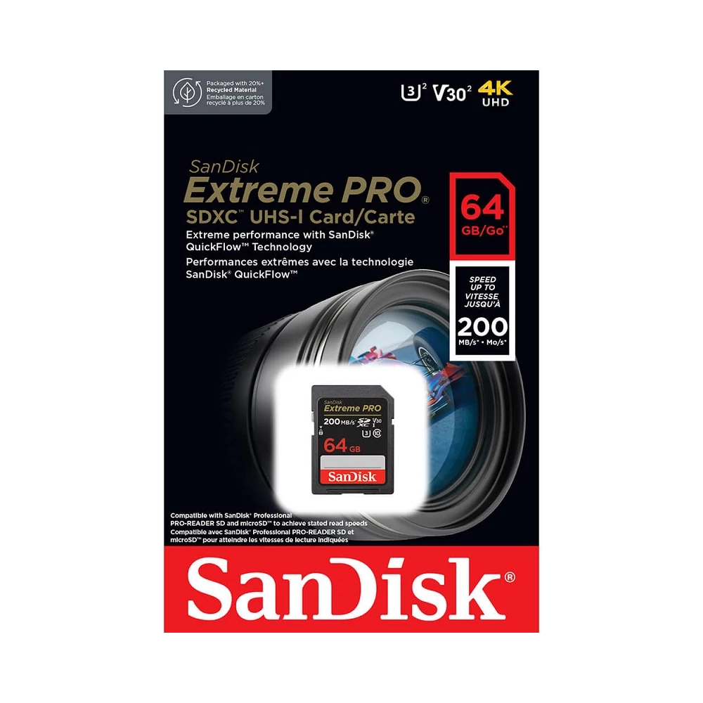 SANDISK EXTREME PRO SDXC 64GB CLASS 10 UHS-I U3 V30 200/90 MB/s