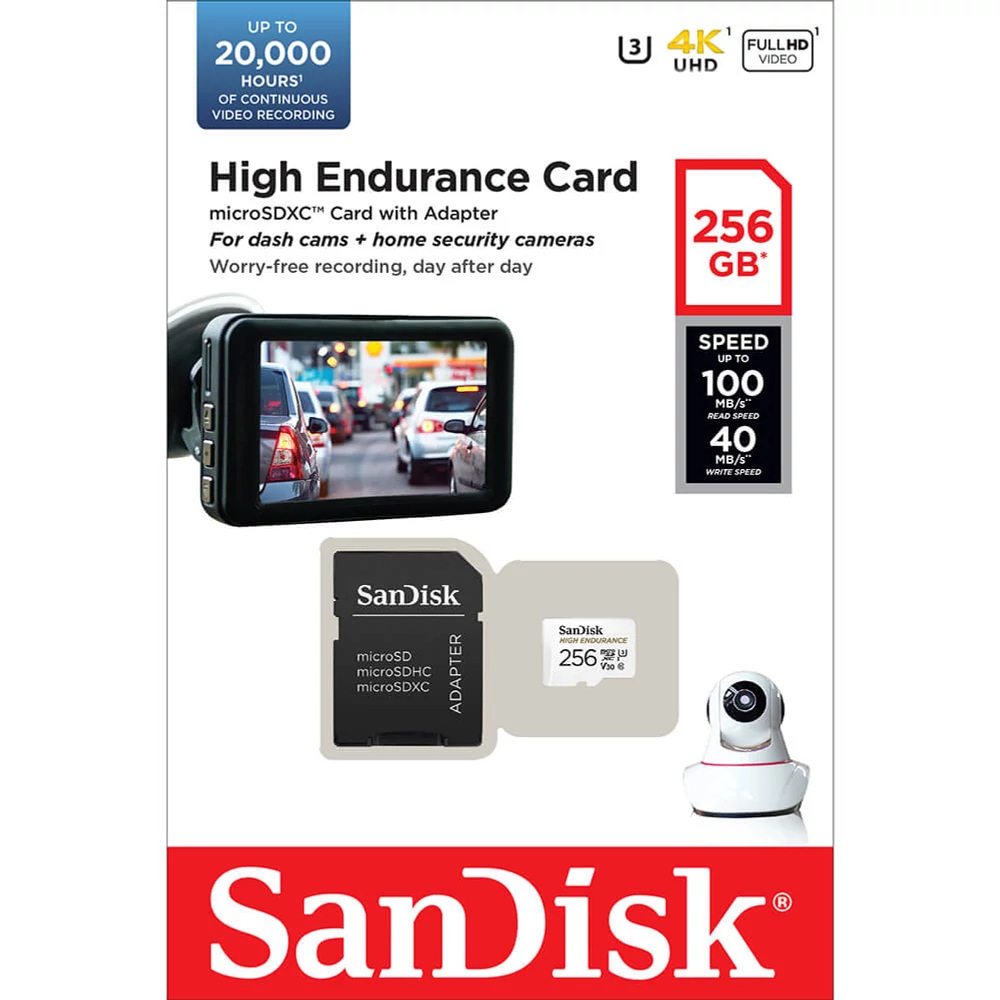 SANDISK HIGH ENDURANCE MICRO SDXC 256GB + ADAPTER CLASS 10 UHS-I U3 V30 100/40 MB/s