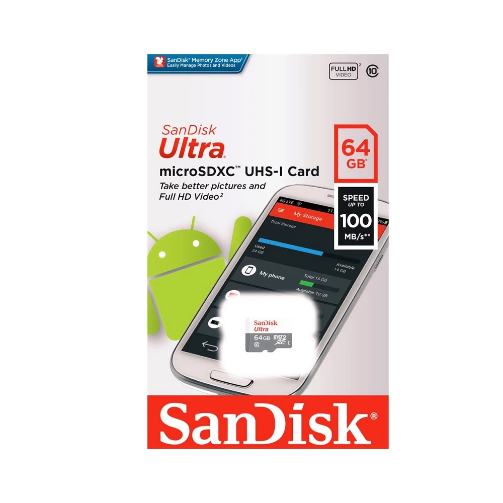 SANDISK ULTRA MICRO SDXC 64GB CLASS 10 UHS-I U1 ANDROID 100 MB/s OLVASÁSI SEBESSÉG