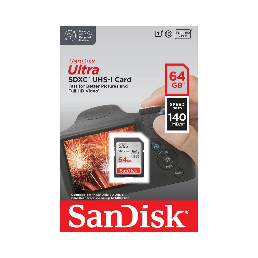 SANDISK ULTRA SDXC 64GB CLASS 10 UHS-I U1 (140 MB/s OLVASÁSI SEBESSÉG)