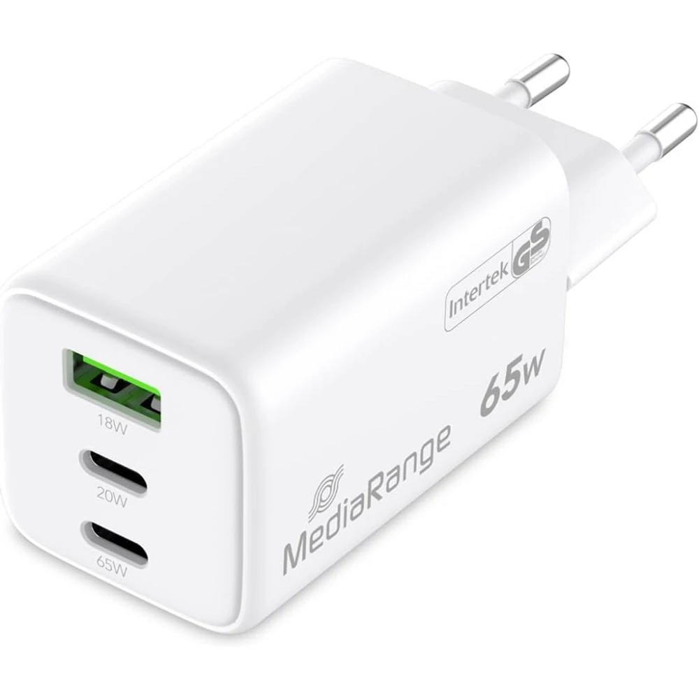 MEDIARANGE HÁLÓZATI TÖLTŐ 2xUSB-C/1xUSB-A PD 3.0 QC 3.0 65W FEHÉR