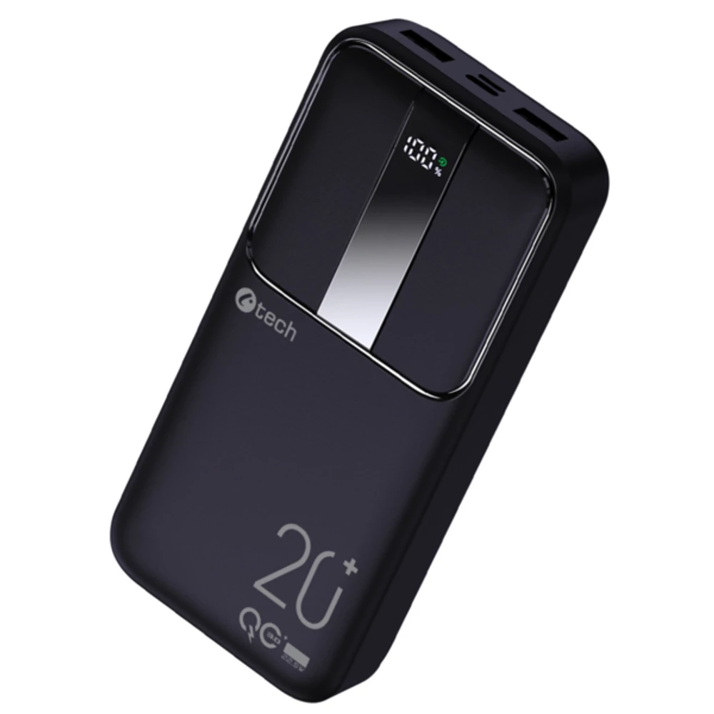 C-TECH PBPD-20 POWERBANK 20.000 mAh 22,5W QUICK CHARGE/POWER DELIVERY 3.0 FEKETE