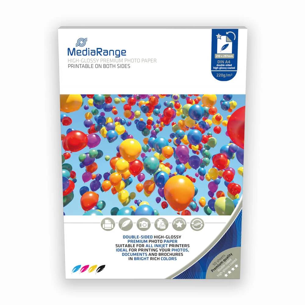 MEDIARANGE KÉTOLDALAS FÉNYES FOTÓPAPÍR A4 220g 50 DB-OS CSOMAG MRINK118