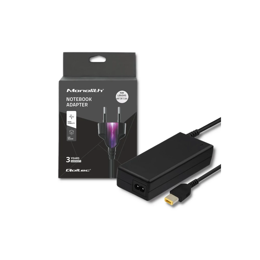 QOLTEC LENOVO 65W 20V 3.25A SLIM TIP+PIN NOTEBOOK/LAPTOP TÖLTŐ TÁPKÁBELLEL (50053)