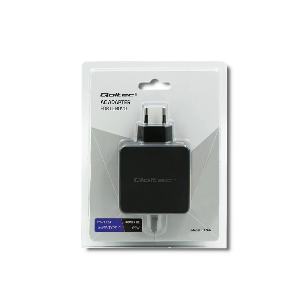 QOLTEC LENOVO 65W 20V 3.25A SLIM TIP+PIN NOTEBOOK/LAPTOP TÖLTŐ (51766)