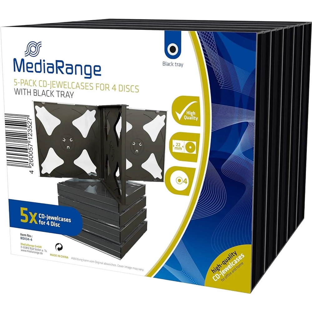 MEDIARANGE 22mm CD TOK 4 DB LEMEZ TÁROLÁSÁHOZ 5 DB-OS CSOMAG BOX34-4
