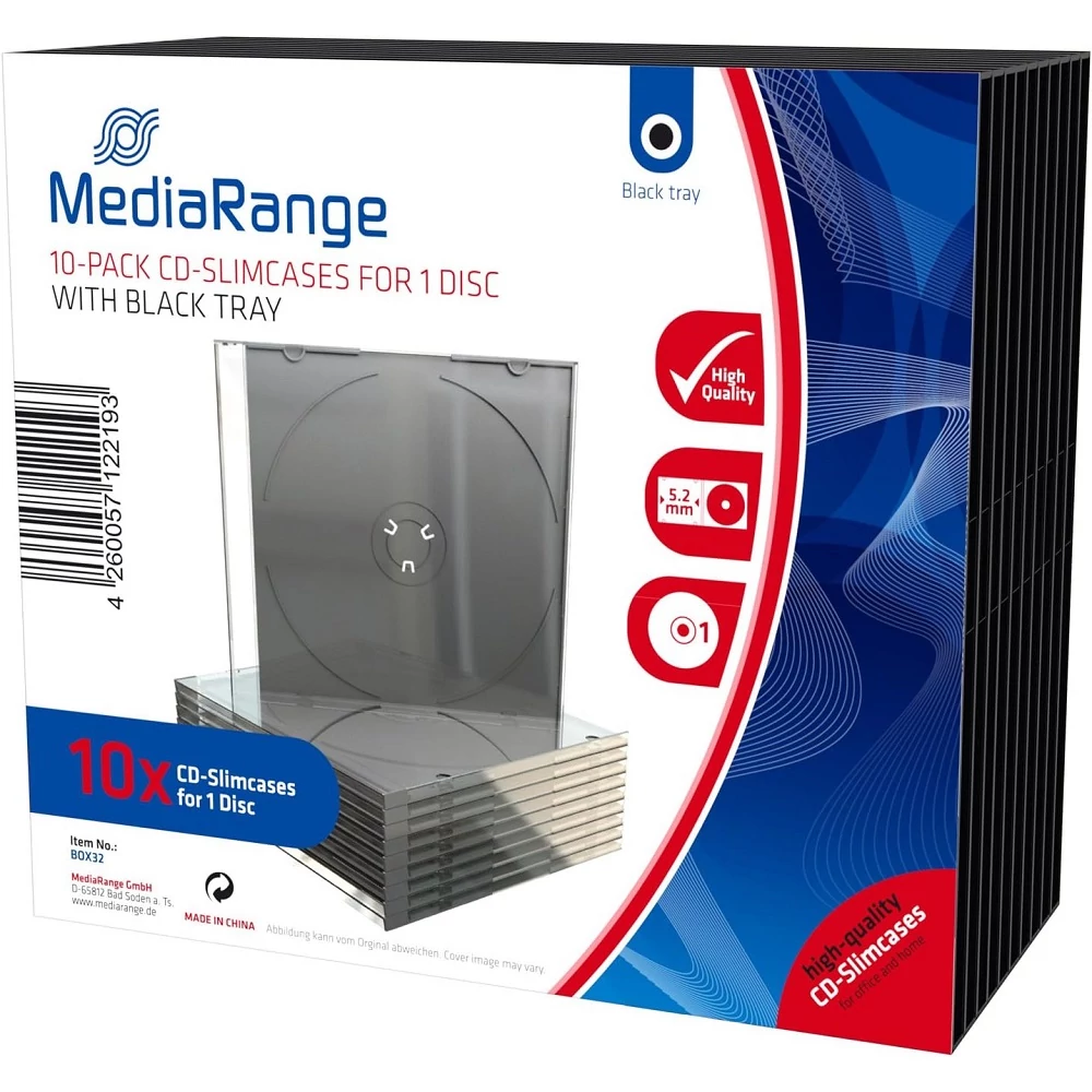 MEDIARANGE CD TOK SLIM 5,2mm FEKETE 10 DB-OS CSOMAG BOX32