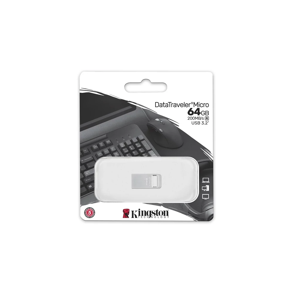 KINGSTON DATATRAVELER MICRO USB 3.2 GEN 1 FÉMHÁZAS PENDRIVE 64GB (200 MB/s OLVASÁSI SEBESSÉG)