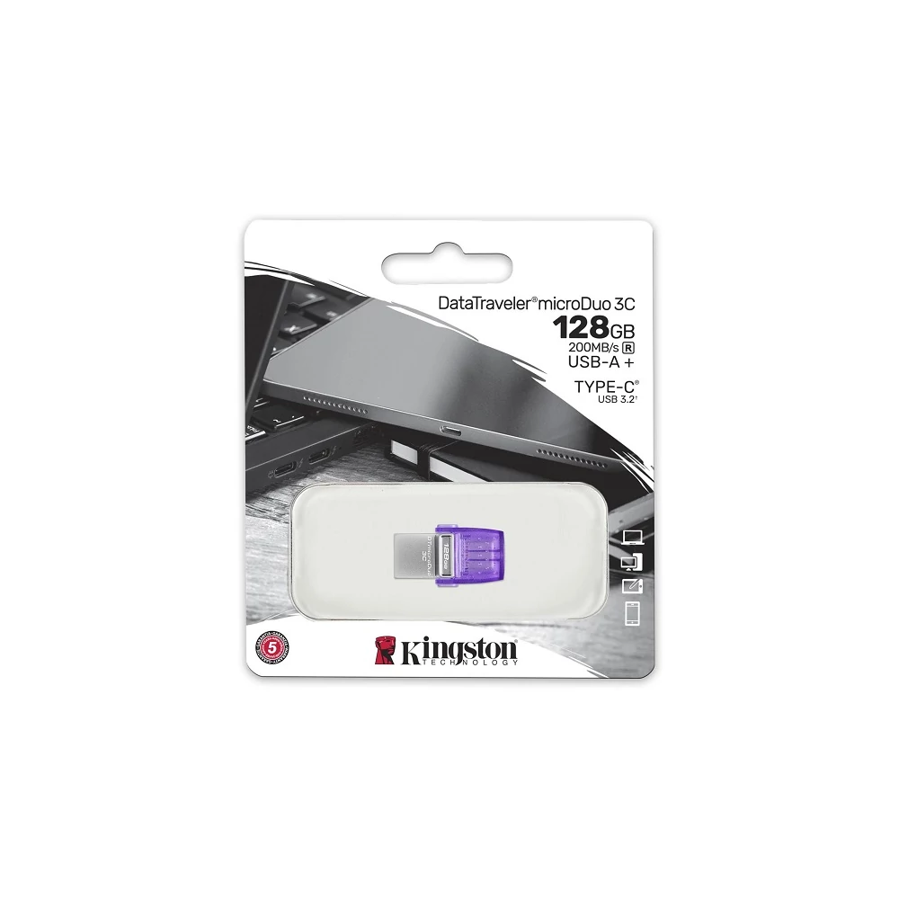 KINGSTON DATATRAVELER MICRODUO 3C USB 3.2/USB-C FÉMHÁZAS PENDRIVE 128GB (200 MB/s OLVASÁSI SEBESSÉG)