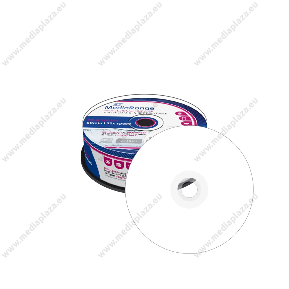 MEDIARANGE CD-R 52X FULL NYOMTATHATÓ FÉNYES VÍZÁLLÓ CAKE (25) MRPL512