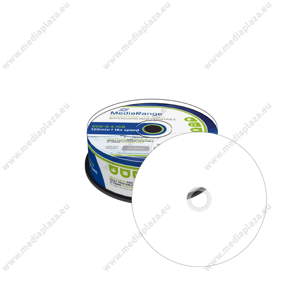 MEDIARANGE DVD-R 16X FULL NYOMTATHATÓ FÉNYES VÍZÁLLÓ CAKE (25) MRPL612