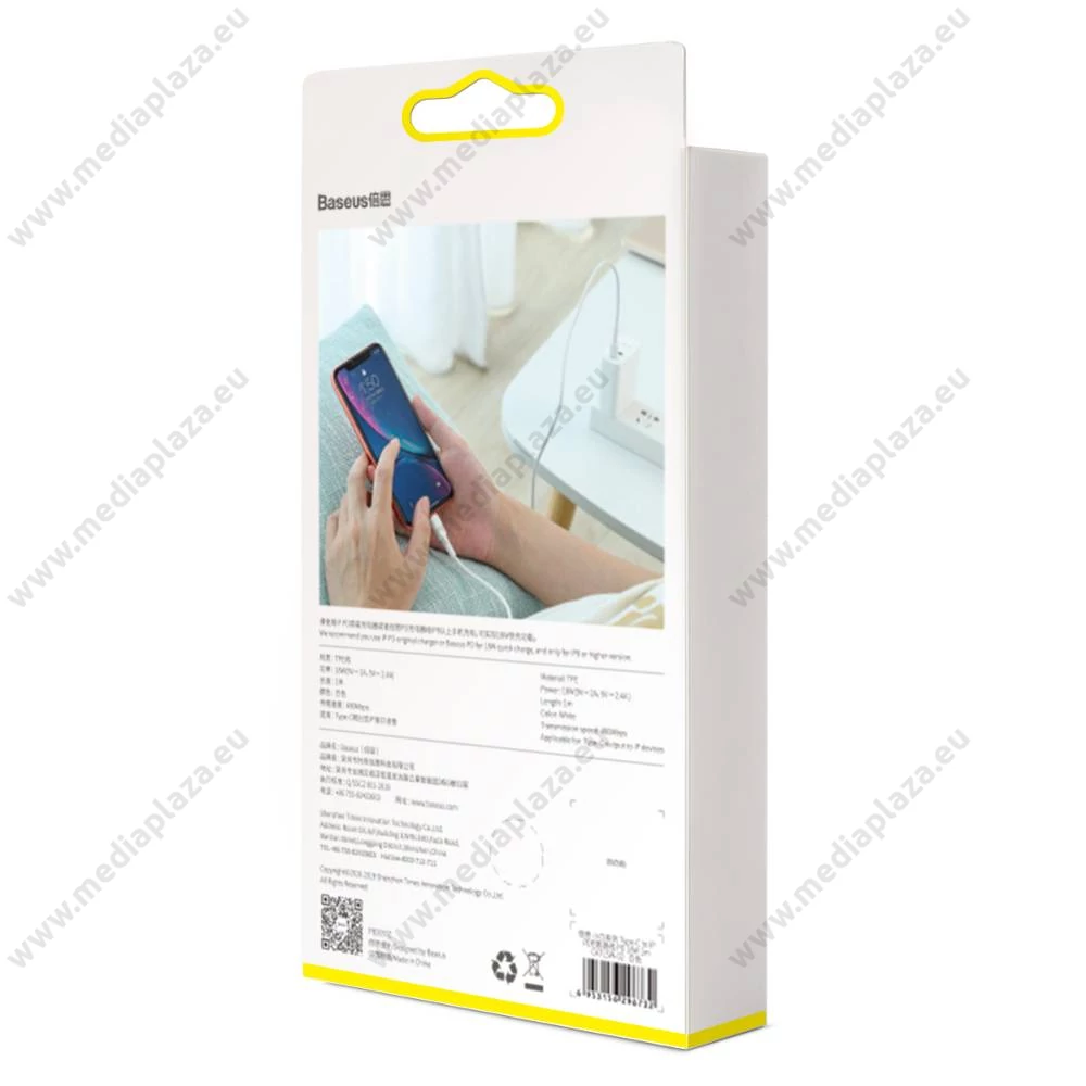 BASEUS CATLSW-02 USB-C/APPLE LIGHTNING TÖLTŐ ÉS ADATKÁBEL 2A 18W PD 1m FEHÉR