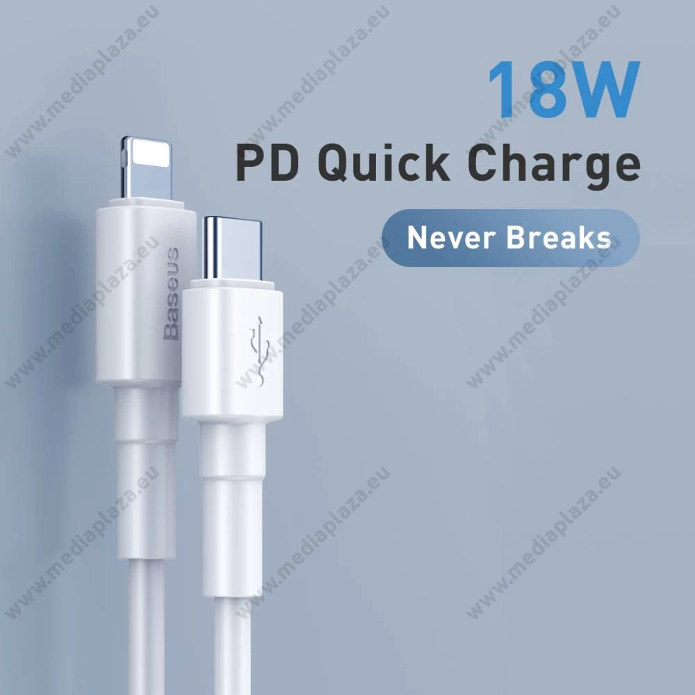 BASEUS CATLSW-02 USB-C/APPLE LIGHTNING TÖLTŐ ÉS ADATKÁBEL 2A 18W PD 1m FEHÉR