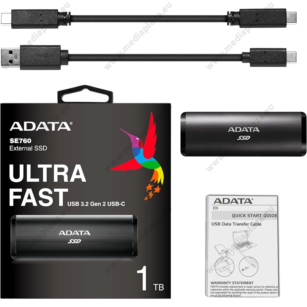 ADATA SE760 USB-C 3.2 GEN 2 KÜLSŐ SSD MEGHAJTÓ 1TB FEKETE