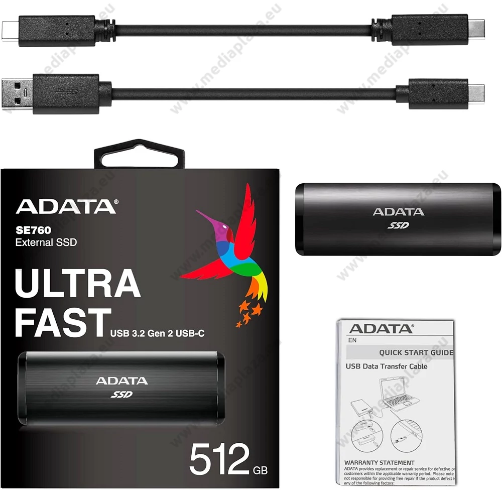 ADATA SE760 USB-C 3.2 GEN 2 KÜLSŐ SSD MEGHAJTÓ 512GB FEKETE