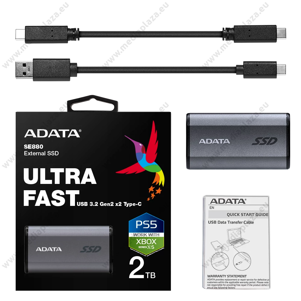ADATA ELITE SE880 USB-C 3.2 GEN 2x2 KÜLSŐ SSD MEGHAJTÓ 2TB SZÜRKE