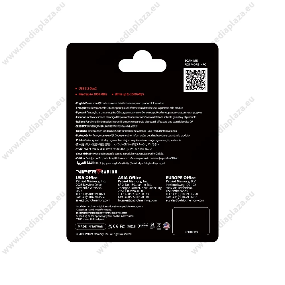 PATRIOT VIPER PVP30 USB 3.2 GEN 2 TYPE-A/TYPE-C KÜLSŐ SSD MEGHAJTÓ 512GB