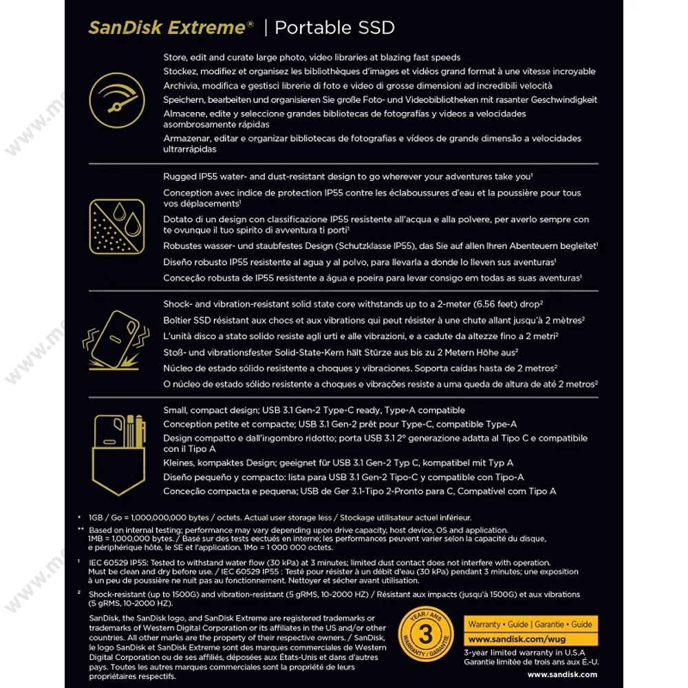 SANDISK EXTREME PORTABLE USB-C 3.1 GEN 2 KÜLSŐ SSD MEGHAJTÓ 500GB FEKETE