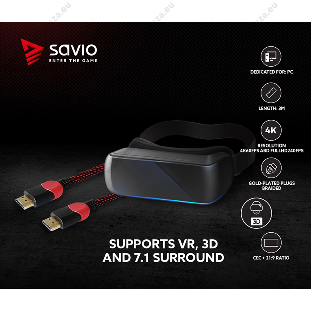SAVIO GCL-04 GAMING FOR PC RÉZ HDMI-HDMI KÁBEL 2.0 ARANYOZOTT FONOTT NYLON PIROS/FEKETE 3m