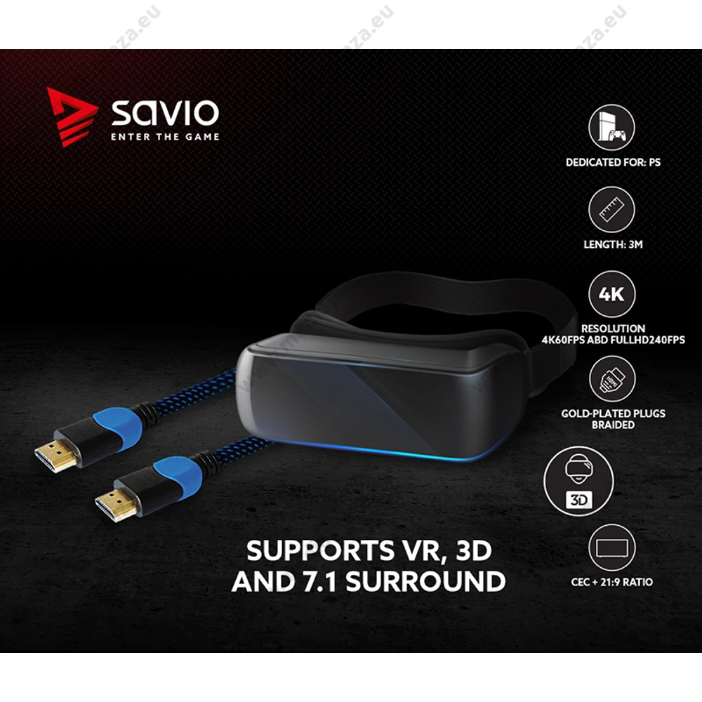 SAVIO GCL-05 GAMING FOR PLAYSTATION RÉZ HDMI-HDMI KÁBEL 2.0 ARANYOZOTT FONOTT NYLON KÉK/FEKETE 3m