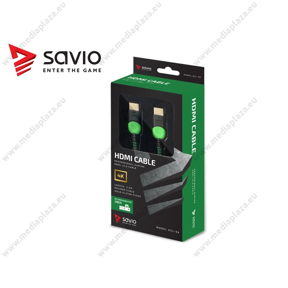 SAVIO GCL-06 GAMING FOR XBOX RÉZ HDMI-HDMI KÁBEL 2.0 ARANYOZOTT FONOTT NYLON ZÖLD/FEKETE 3m