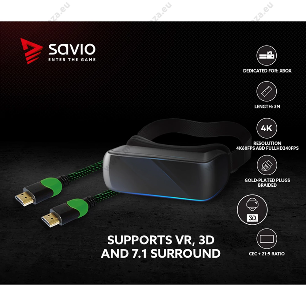 SAVIO GCL-06 GAMING FOR XBOX RÉZ HDMI-HDMI KÁBEL 2.0 ARANYOZOTT FONOTT NYLON ZÖLD/FEKETE 3m